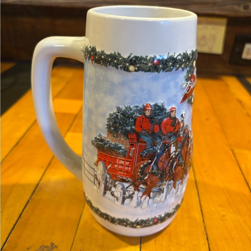 Budweiser Holiday Beer Stein with Red and Green Accents